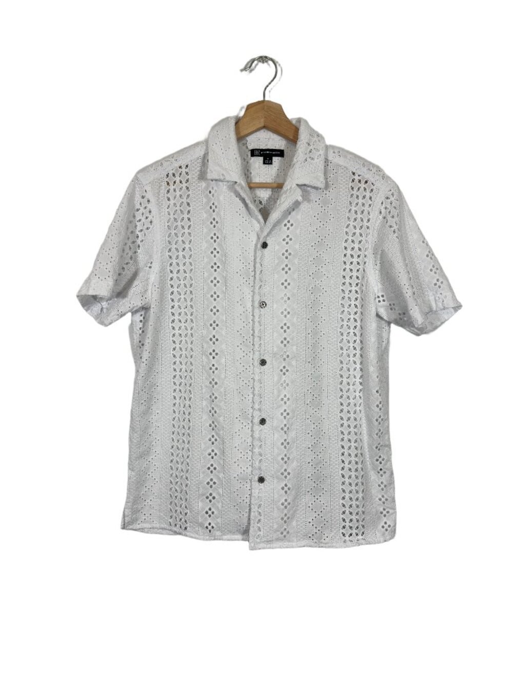 I.N.C. Men's Eyelet Open Knit Shirt Medium White Resort Vacation Preppy Boho